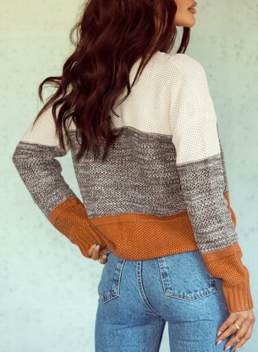 Close-up of Dokotoo color block sweater showcasing its vibrant design