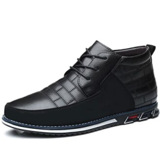 Black casual men's shoe with lace-up design.