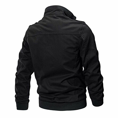 Back view of a black jacket with collar