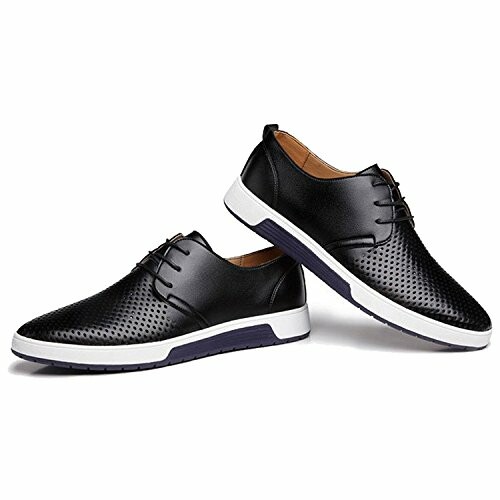 Black leather casual shoes with white soles.