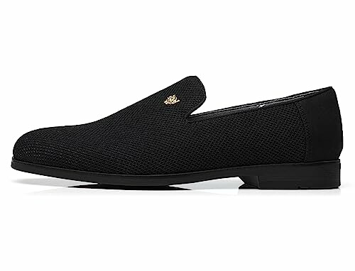Black mesh dress shoe with subtle emblem