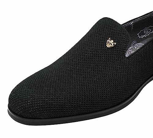 Black mesh slip-on shoe with gold emblem