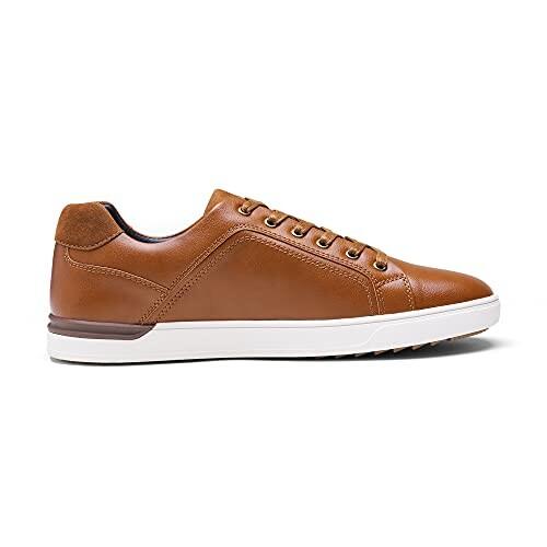 Brown leather sneakers with white sole