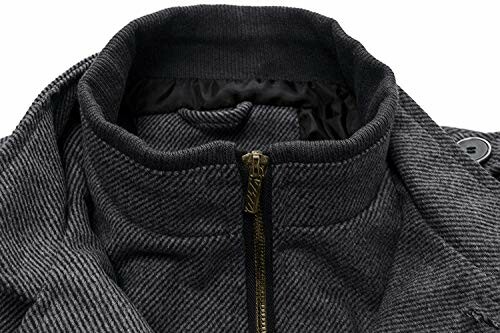 Gray wool jacket with high collar and zipper