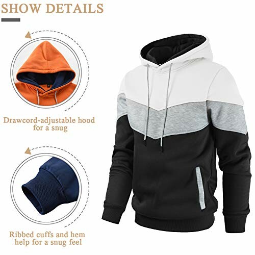 Men's hoodie with drawcord-adjustable hood and ribbed cuffs.