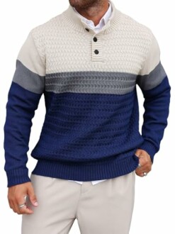 HYPESTFIT Men's Tri-Button Pullover Sweater