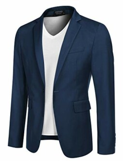 Navy blazer with white shirt underneath