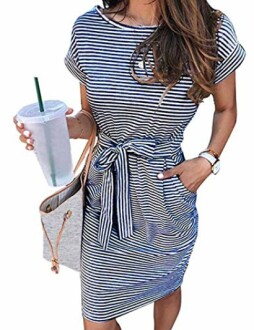 MEROKEETY Women's Summer Striped T-Shirt Dress