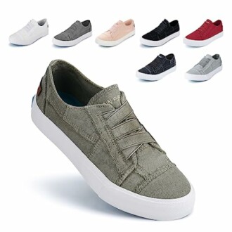 Collection of slip-on sneakers in various colors.