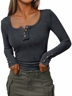 Kissfix Women's Long Sleeve Henley Top